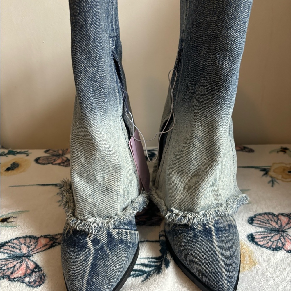 Distressed Denim Flared Jeans